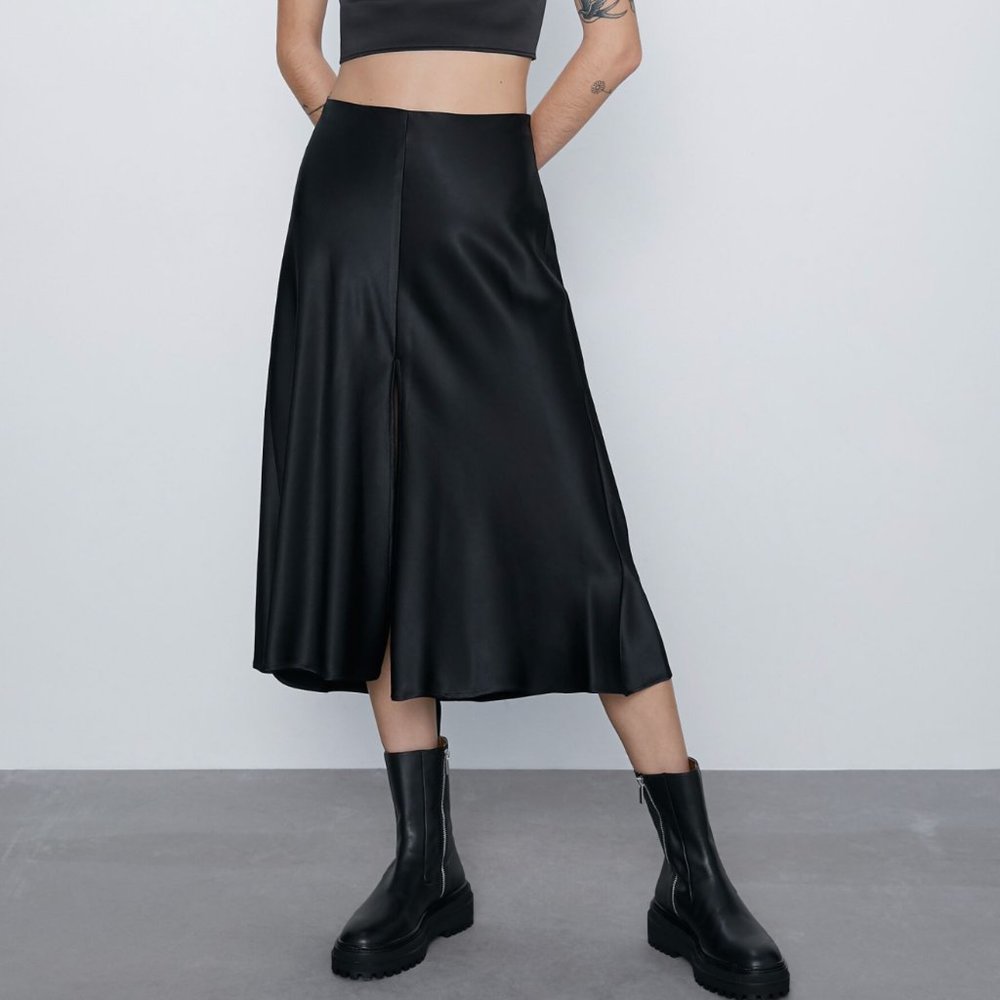 Zara Satin Skirt with Front Slit